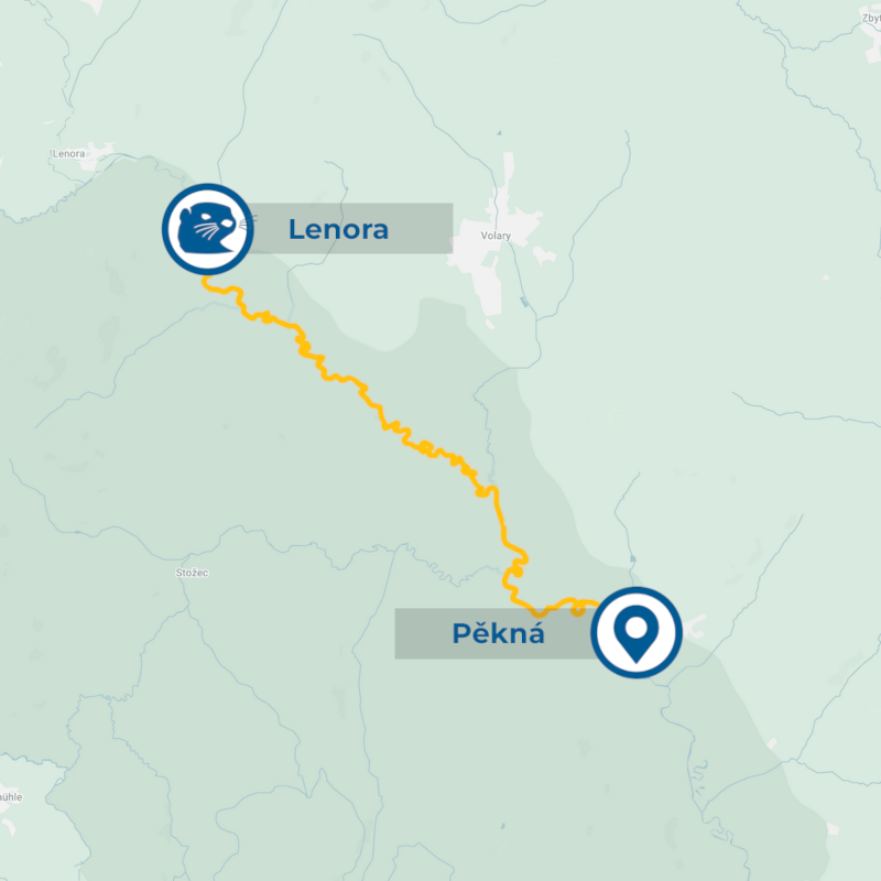 Lenora – Šumava National Park canoe trip map